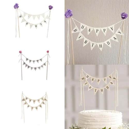 New Birthday Cake Flag Topper Baking Decoration Tools Wood G