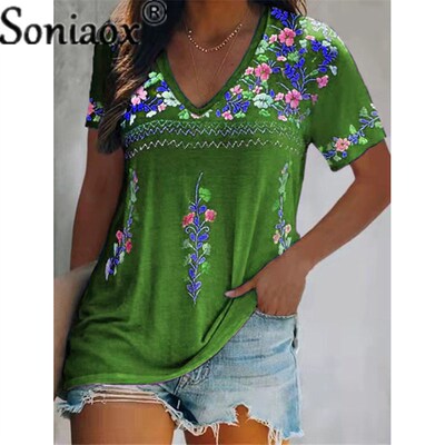Sexy Boho V Neck Patchwork Blouse Tops 2022 Summer Women Sho