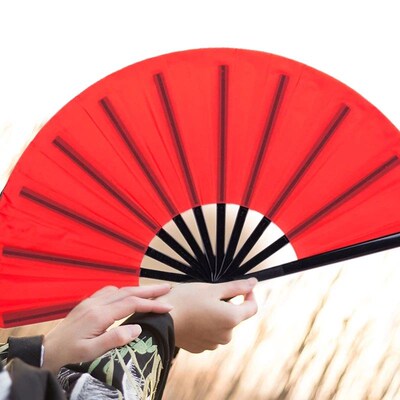 New Chinese Style Large Folding Hand Fan Plastic Fabric Fans