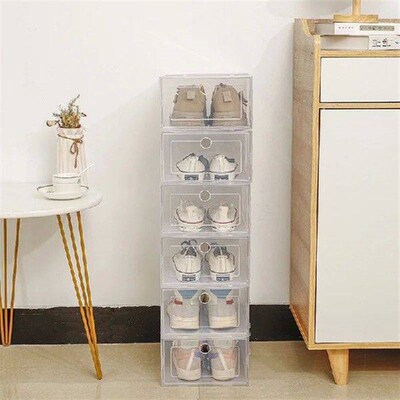6pcs Plastic Shoe Boxes Stackable Shoes Case Shoe Organizer