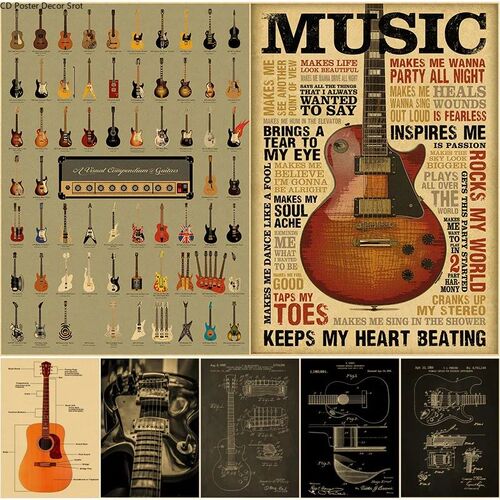 Guitar Collection Poster Prints Kraft Paper Posters DIY Vint