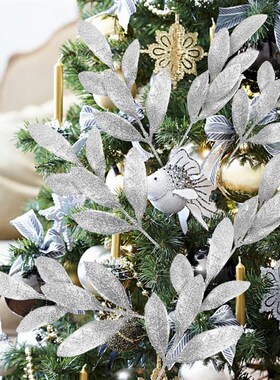 10Pcs Glitter Gold Silver Leaves Christmas Tree Decoration