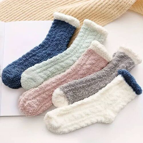 1/5 Pairs Thickened Coral Fleece Socks for Women Medium Slee