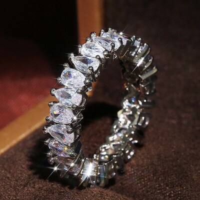 European Fashion Waterdrop Zircon Ring for Women Exaggerated