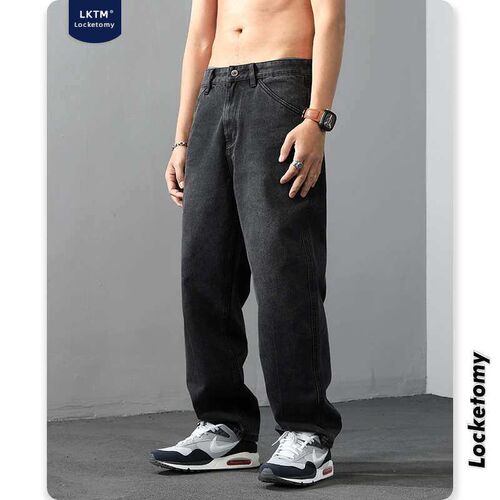 LKTM Mens# Spring New Black Wide Leg Jeans Mens Fashion Lo