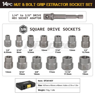 Hi-Spec 14pc Nut and Bolt Extractor Damaged Screw Remover Im