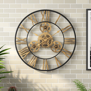 齿轮挂钟铁艺loft工业机械风复古钟表镂空客厅时钟装 饰创意金属表