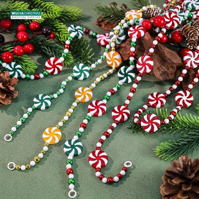 2.4M Christmas Candy Garland Peppermint Red Green Beaded Str