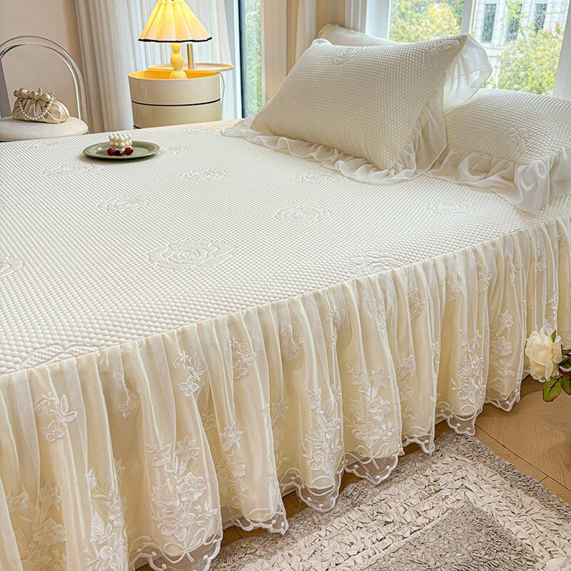 夏季凉感豆豆席带花边床裙款夏天冰丝凉席三件可机水洗空调软席,床上用品,冰丝席,淘宝优惠券,粉丝福利购,淘宝优惠卷