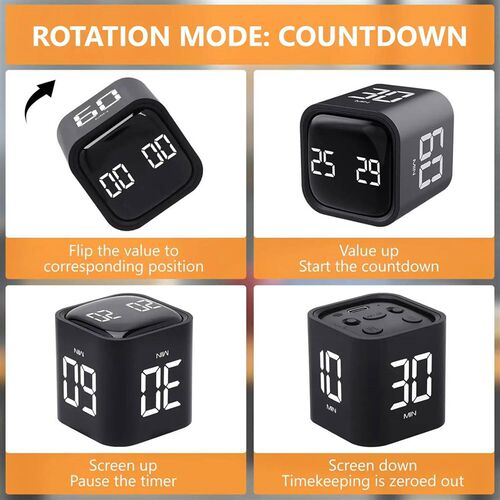 Pomodoro Digital Timer Cube Flip Clock, 5/10/30/60min Study&