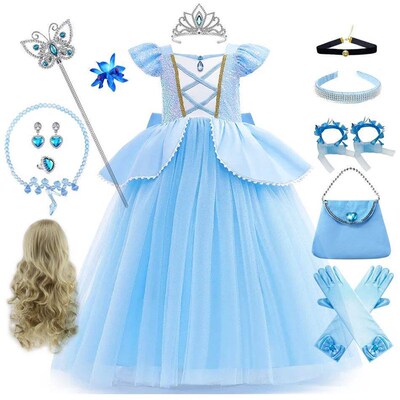 Girl Cinderella Dress Party Princess Costume Kids Halloween