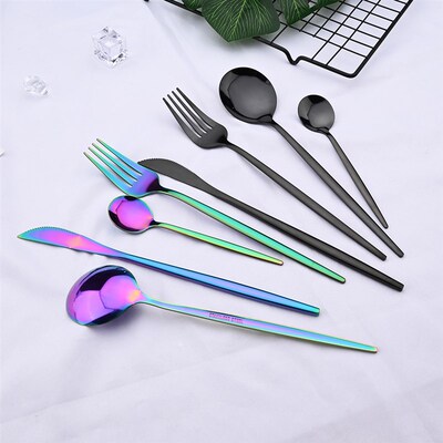 24pcs Black Western Dinnerware Set Stainless Steel Cutlery S