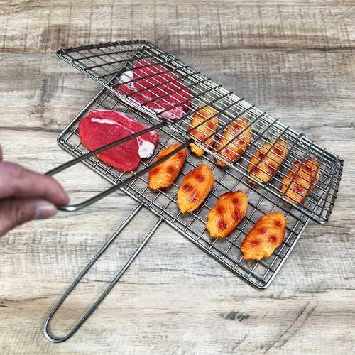 加粗加厚不锈钢烧烤夹子网夹板烤韭菜烤鸡翅烤金针菇方格长方形