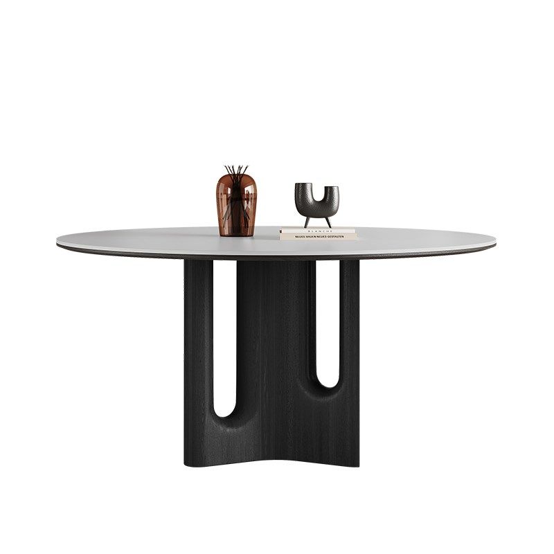 岩板餐桌圆桌新款橡木家用带转盘法式复古风高端圆形黑色实木餐桌,住宅家具,岩板餐桌,淘宝优惠券,粉丝福利购,淘宝优惠卷