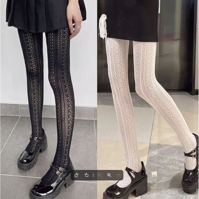 1 Par Black Whte Lolta Vntage Hollow Out Pantyhose Sculpted