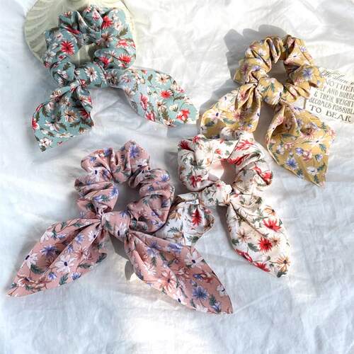 Candy Color Women Hair Scrunchie Bows Ponytail Holder Hairba