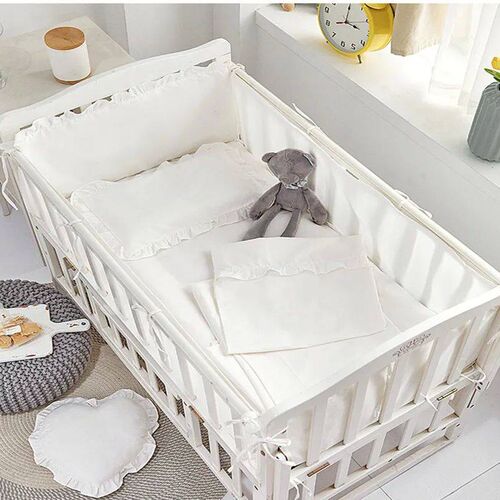Baby Bedding Set Cotton Solid Pattern Infant Crib White Gray
