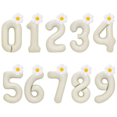 2pcs Daisy Foil Balloons Set Cream Caramel 40inch Number Bal