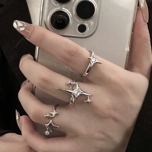 Vintage Irregular Cross Star Couple Ring for Women Men Punk