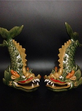 石湾公仔陶瓷鳌鱼摆件玄关阳台屋檐家居摆设动物龙鱼装饰工艺礼品