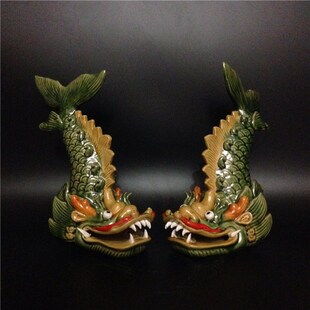 石湾公仔陶瓷鳌鱼摆件玄关阳台屋檐家居摆设动物龙鱼装饰工艺礼品