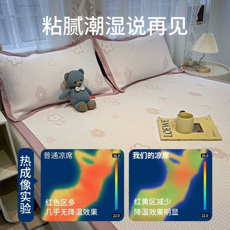 类田园风粉色花卉冰豆豆凉席夏天202新款空调软席子可机洗折叠,床上用品,冰丝席,淘宝优惠券,粉丝福利购,淘宝优惠卷