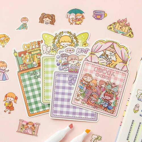 50Pcs/Pack Cute girl happy world Decorative Stickers Scrapbo