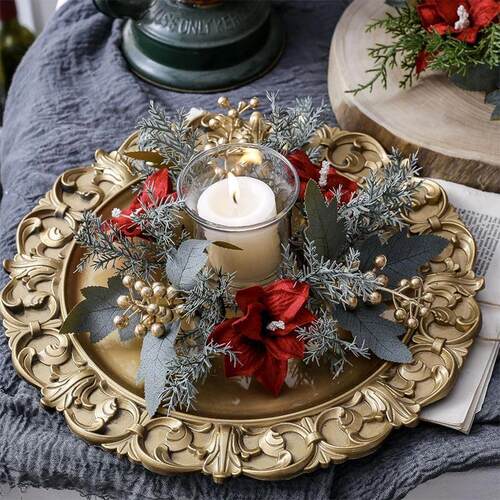Christmas Candlestick Wreath Flowers Garland Candle Ring