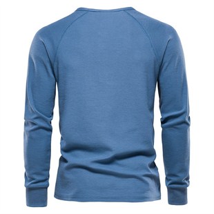 Waffle Henley T-Shirt Men Long Sleeve Basic Breatha