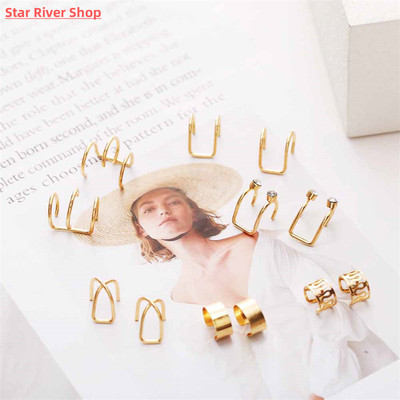 12pcs Bohemian Gold Color Ear Cuffs Leaf Clip Earrings For W