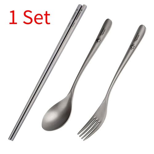 1set Outdoor Camping Lightweight Titanium Chopsticks Spoon F