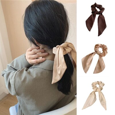 Luxury Satin Silk Bow Streamers Hair Ring Knotted Scrunchie