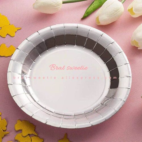 Metallic Silver Disposable Tableware Paper Straws Plates Wed