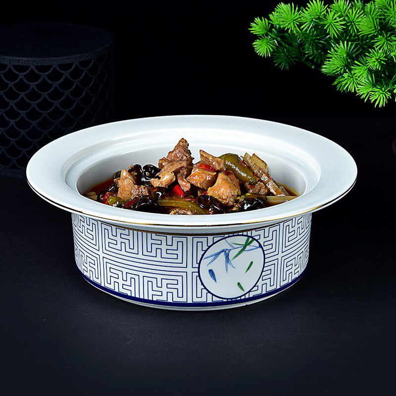 中式雅竹陶瓷深汤碗家用红烧菜深盘饭店会所创意特色摆盘酒店餐具