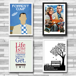 经典电影阿甘正传海报带框装饰画 阿甘实木画框挂画照片墙
