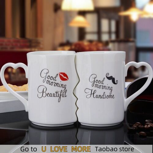 2Pcs/Set Couple Cup Ceramic Coffee Kiss Mug Handmade Irregul