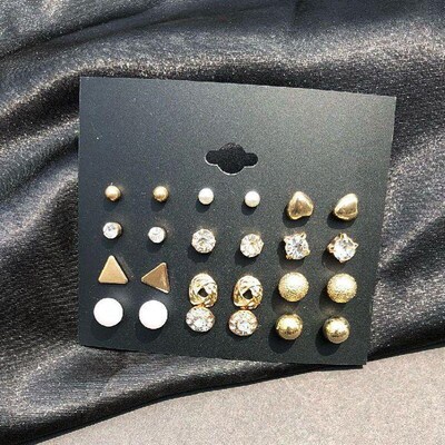 12 Pairs Womens Earring Sets Square Zircon Studs Heart Diamo