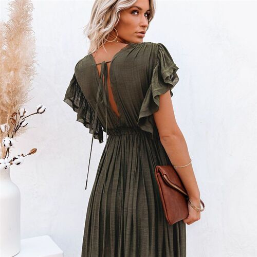 Independent Station Bamboo Cloth Button Waist Rope Long Skir
