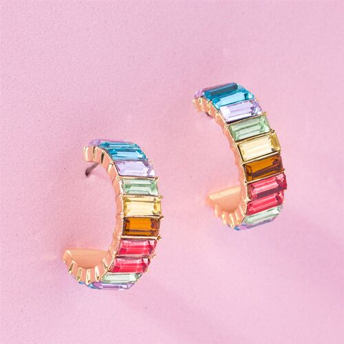 Lost Lady Fashion Multi-Color Crystal Glass C Cuff Stud Earr
