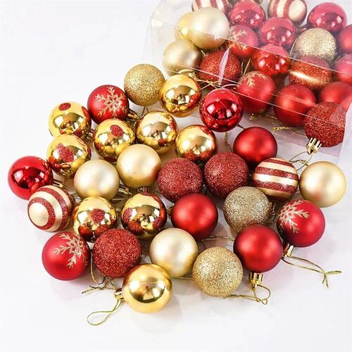 50Pcs/box Christmas Tree Balls Ornament Red Gold Hanging Bau