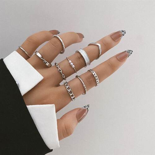 10Pcs/Set Bohemian Geometric Metal Ring Set Womens Vintage