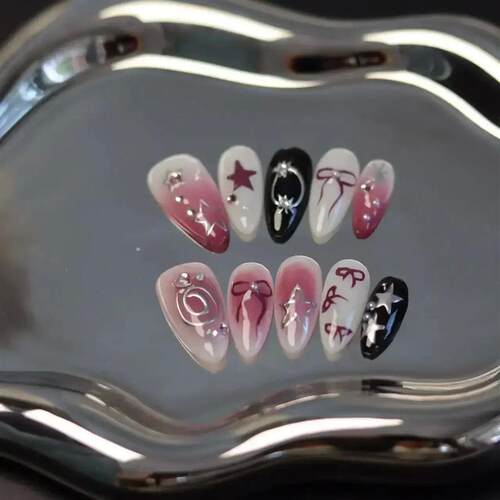 10Pcs Gradient Shiny Handmade Press On Nails Almond False Na