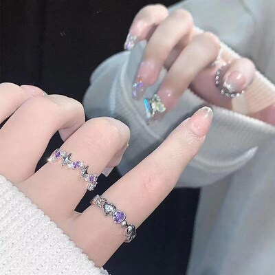 Fashion Shiny Purple Rhinestone Opening Couple Rings for Wom