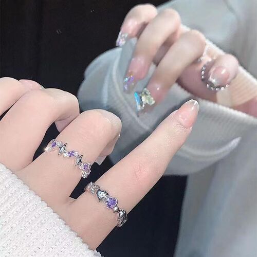 Fashion Shiny Purple Rhinestone Opening Couple Rings for Wom