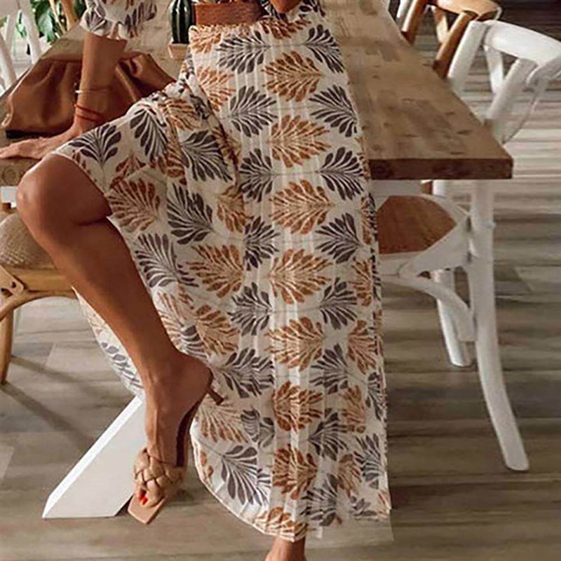 Summer Maxi Dresses for Women 2021 Bohemian Vintage Print Sh图片