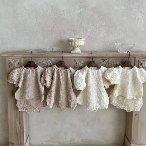 2023 Summer Baby Girl Short Sleeve Clothes Set Thin Cotton I