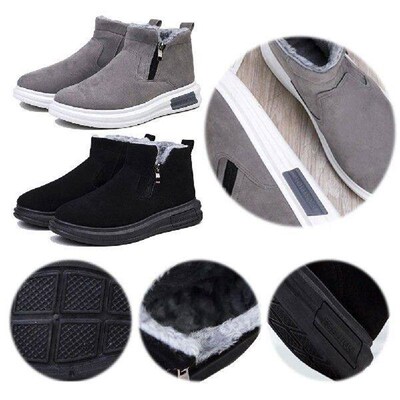 Men Snow Boots High Top Shoes with Zipper Plush Short Boots
