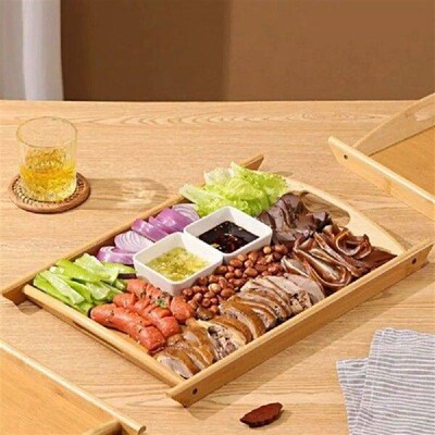 Attractive With Handles Tea Bamboo Tray Rectangular