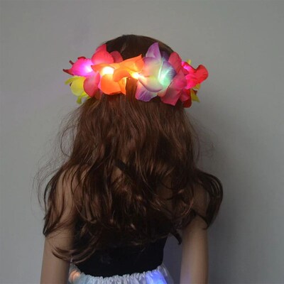 1pcs Women Girl LED Hawaii Hawaiian Lei Headband Glow Light