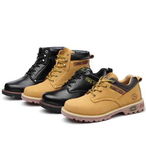Men Safety Shoes High-top Work Boots Yellow Bottom Anti-smas